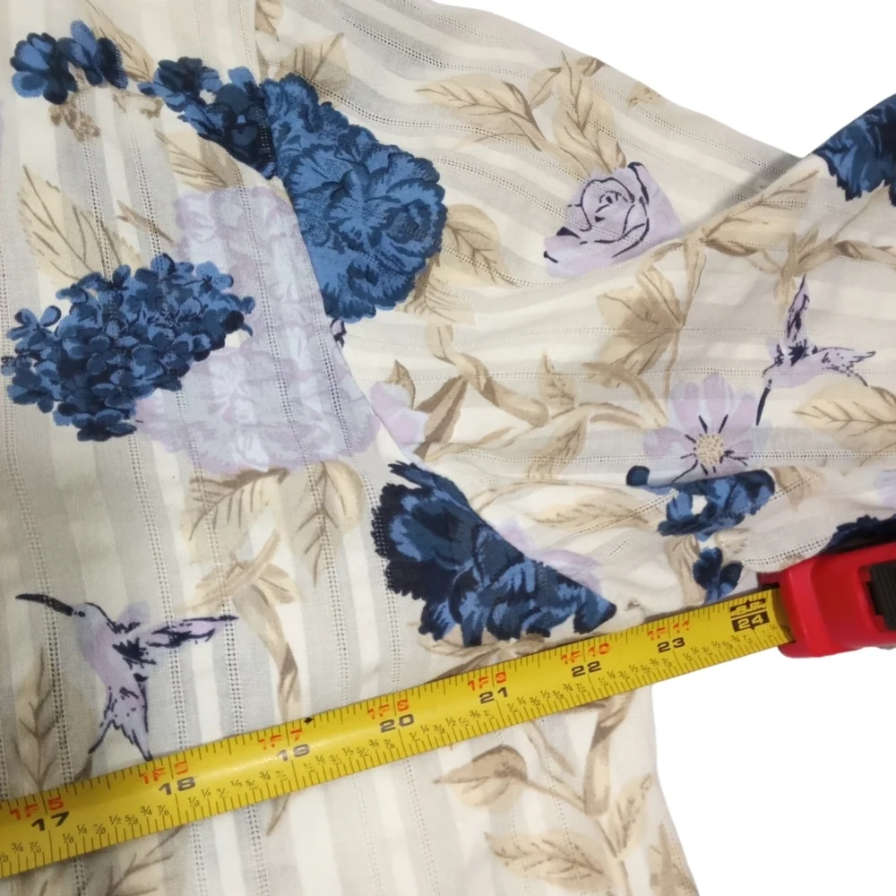 Tory Burch Peony Floral Blouse Split Neck Mandarin Collar Designer Top Sz M